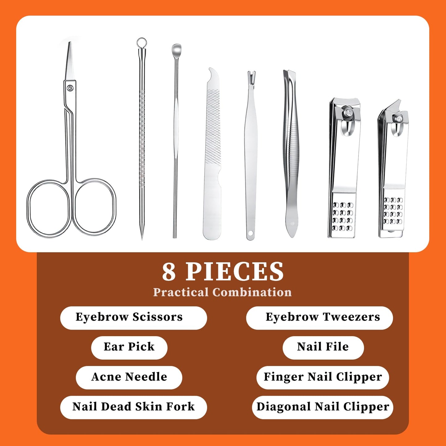 12 Set Bulk Manicure Kit Nail Set Stainless Steel Pedicure Professional Nail Care Kit with Stainless Steel Tools Portable Grooming with Travel Case, Gift for Men Women (4 color,8 in 1)