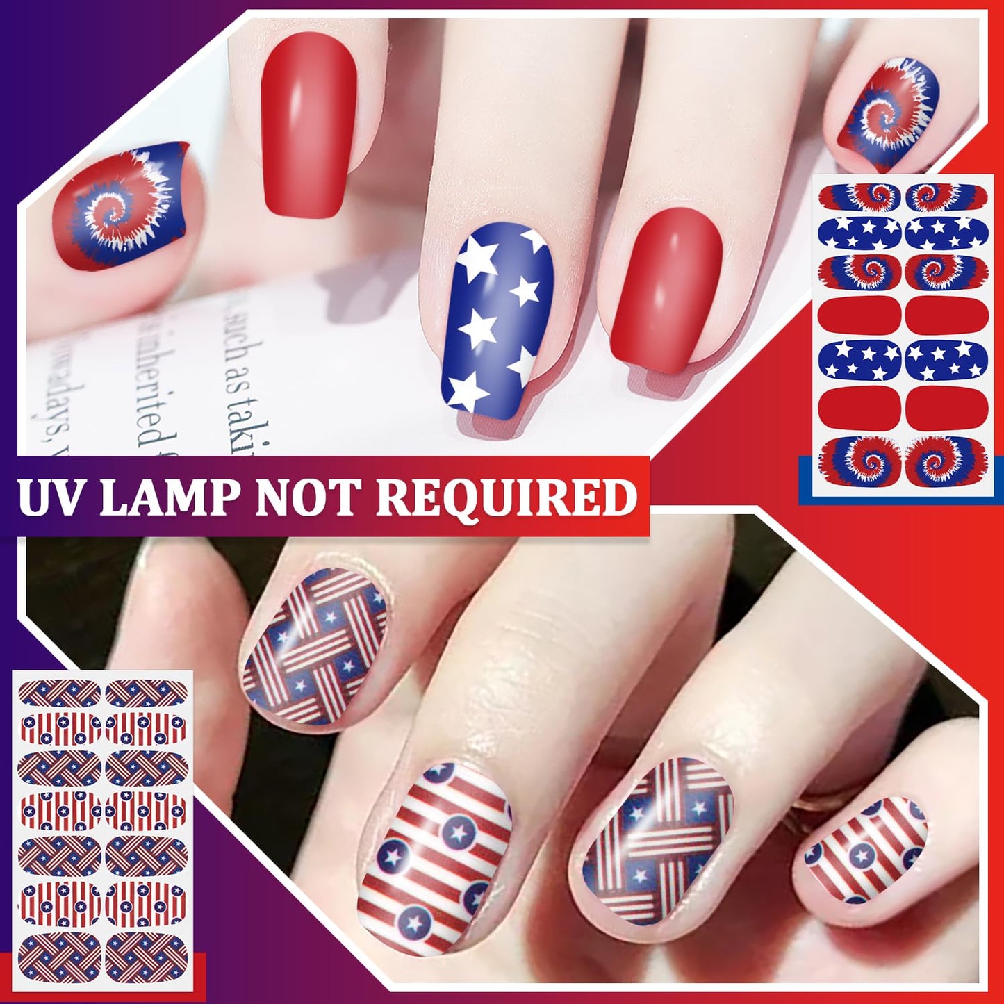 SILPECWEE 20 Sheets 4th of July Nail Polish Strips Independence Day Nail Wraps for Women Patriotic American Nail Polish Stickers Self Adhesive Fingernail Manicure Design with Nail File
