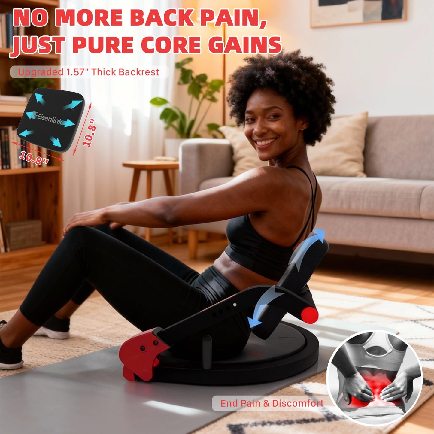 Eisenlink Sit Up Exercise Equipment with 4 Adjustable Resistance Levels, 330LBS Capacity, Flat Backrest Ab Crunch Machine for Stomach & Core Workout, Ab Machine, Ab Core Trainer, Sit Up Machine for Home Gym Men & Women