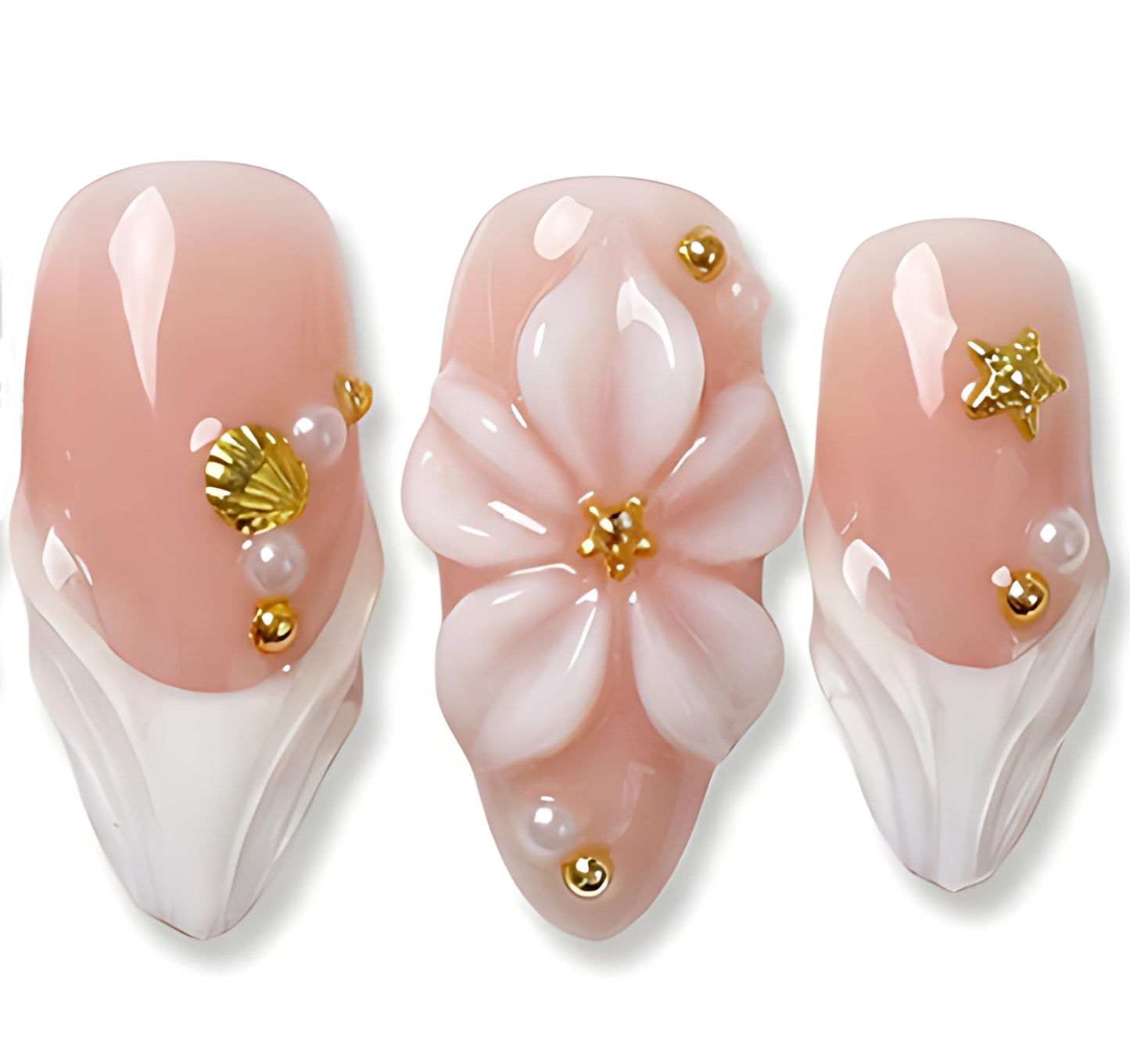 Handmade Press on Nails Almond Shape 3D Cute Glue on Nails for Women, Luxury Homemade Press on Nail Art Design, Fake Nails with 3D Nail Charms Size M 1