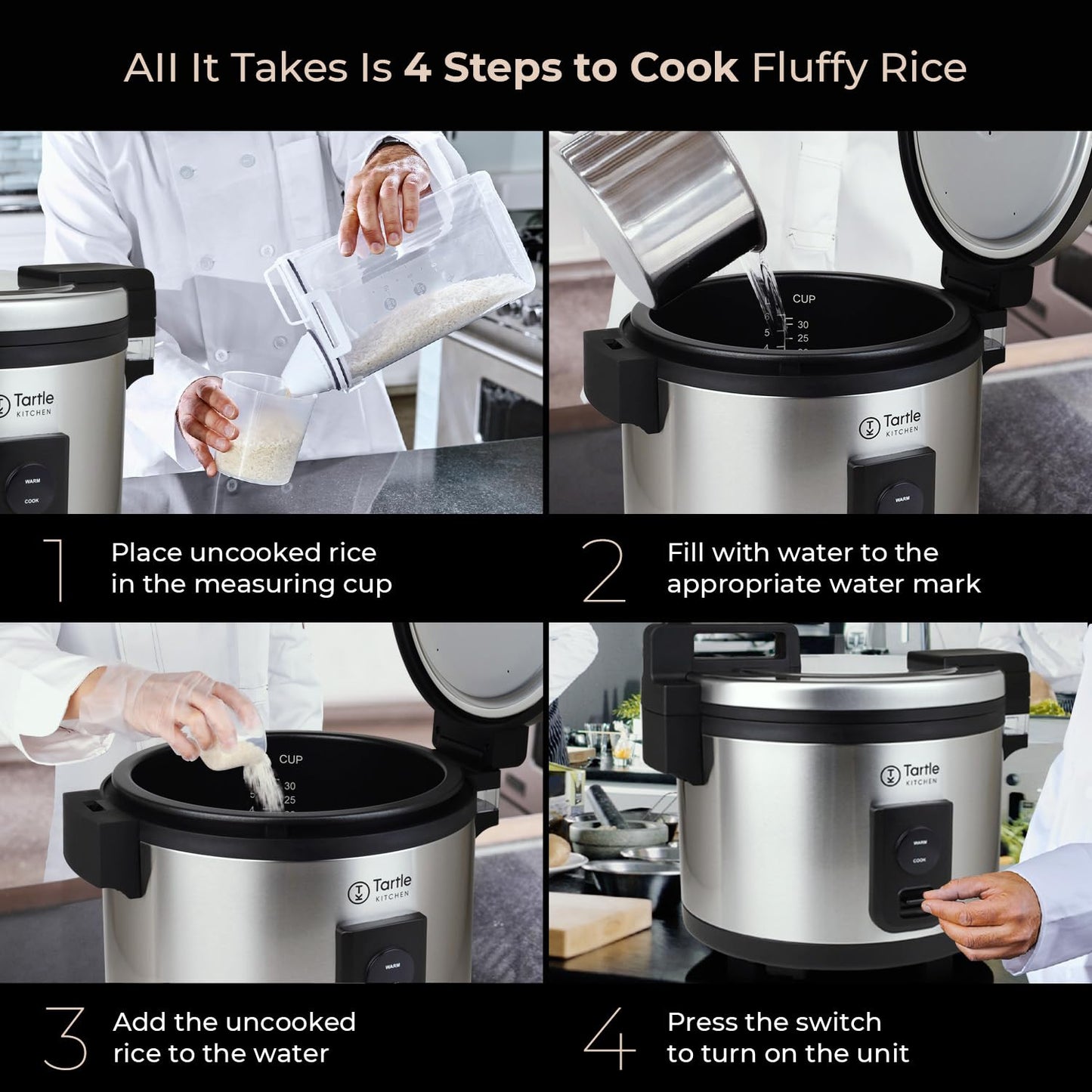 Commercial Stainless Steel Rice Cooker - Professional 64 Cup Cooked (32 Cup Uncooked) Rice Maker Cooker With Non Stick Pot & Hinged Lid - Includes a Rice Measuring Cup & Rice Scoop