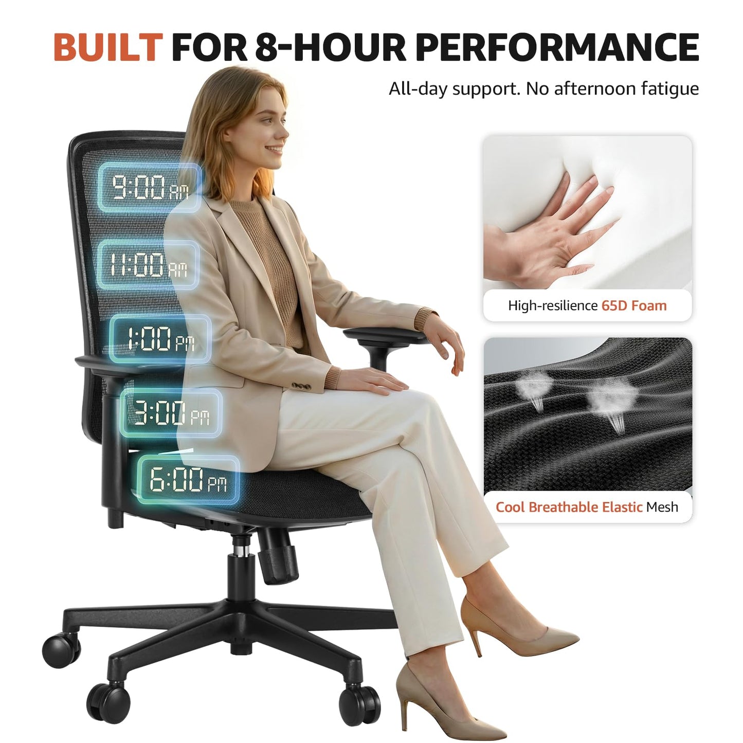 ErgoSift Office Chair Ergonomic Desk Chair,Home Mesh Chairs with Adjustable Lumbar Support, Comfortable Computer Gaming Chair, Office Chair for Long Hours (Black)