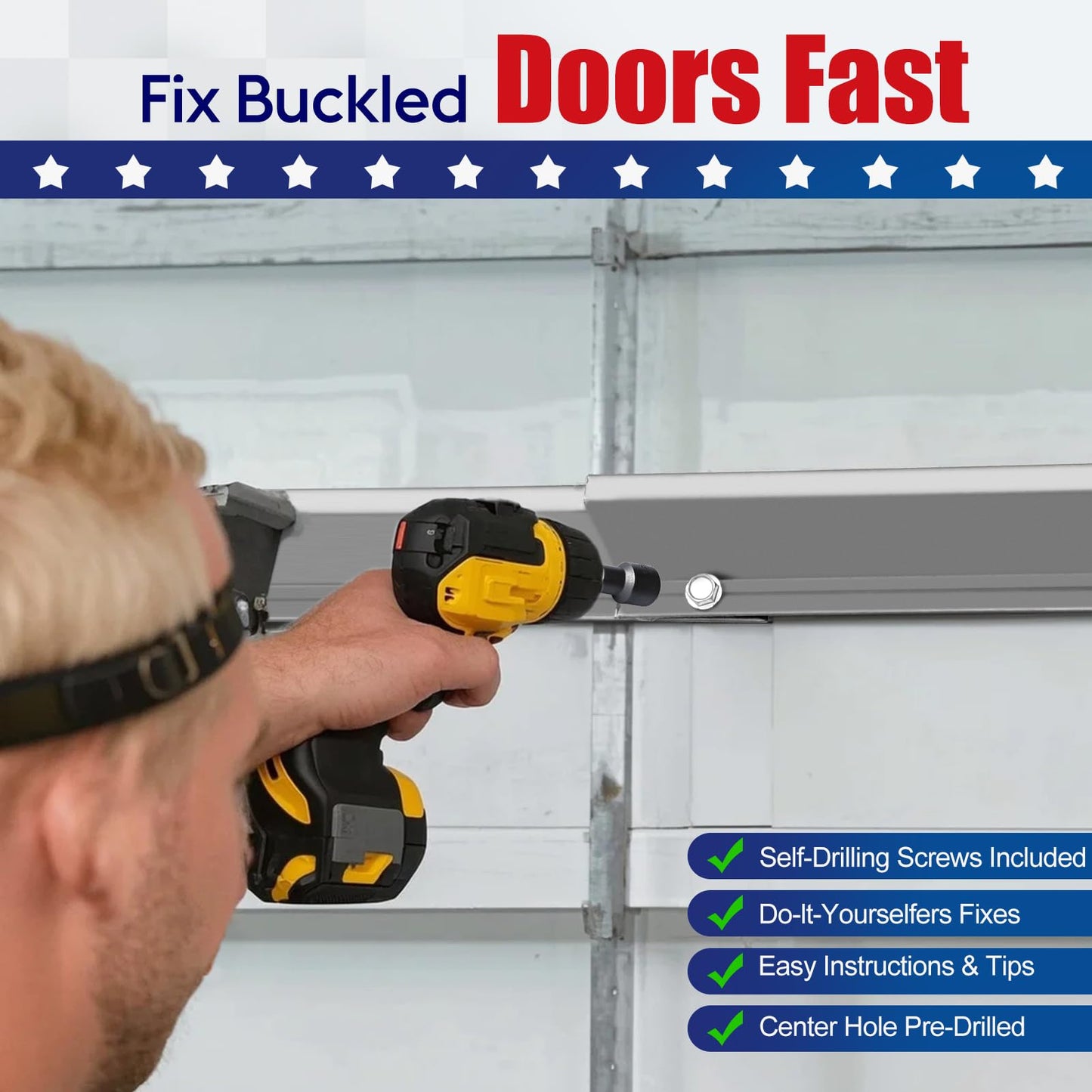 16ft Garage Door Strut,Heavy-Duty Steel Garage Doors Reinforcement Bracket,Hurricane & Storm Support Top Brace Bracket Kit,Double Door Garage Repair Track for 16 Foot