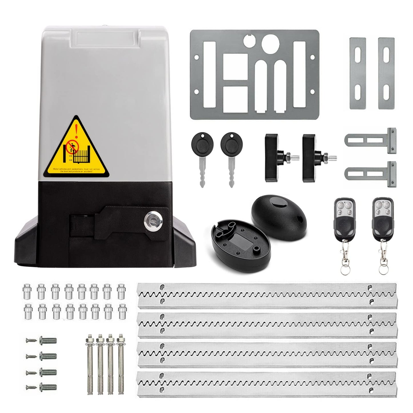 Blütezeit 2700lb Rack Drive Sliding Gate Opener, 550W Automatic Slide Gate Motor with IR Sensor & Remote Complete Kit, 3/4HP Electric Rolling Driveway Gate Operator for Gates up to 40ft