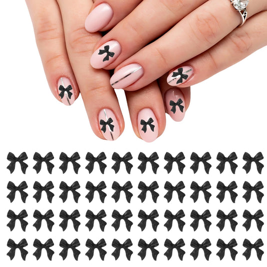 YELARXI Nail Bows, 3D Flowers for Nails Acrylic Resin Bows Art Accessories - Fitting for (DIY Manicure - Tips Decoration - Women and Girls) 100 Pcs & Black