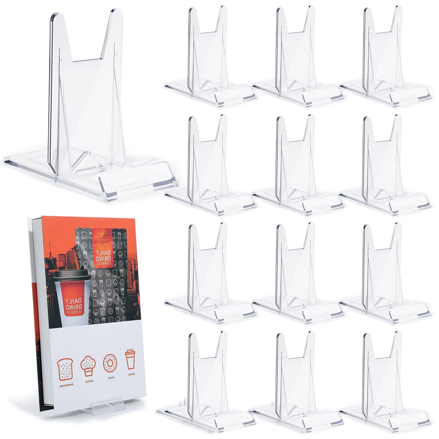 mzfoo 20 Pcs Book Stand for Display Acrylic Book Holder Display Adjustable Book Easel Collector Display Stand for Comic Cardboard Home Office Album CD Magazine