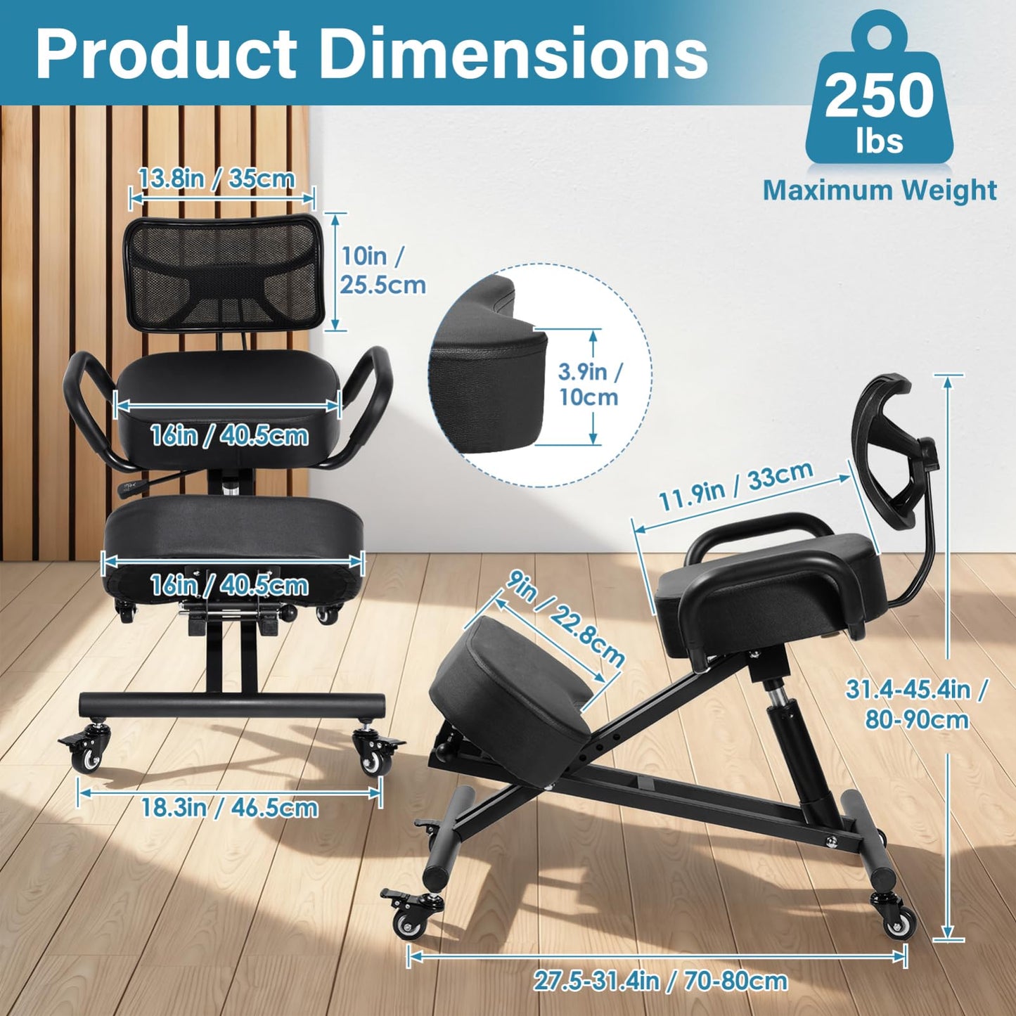 Kneeling Chair, Ergonomic Kneeling Chair with Back Support, kneelings Office Chairs with Adjustable Height and Lumbar Support for Banking Meeting Room Office Home Reception,Improve Postures