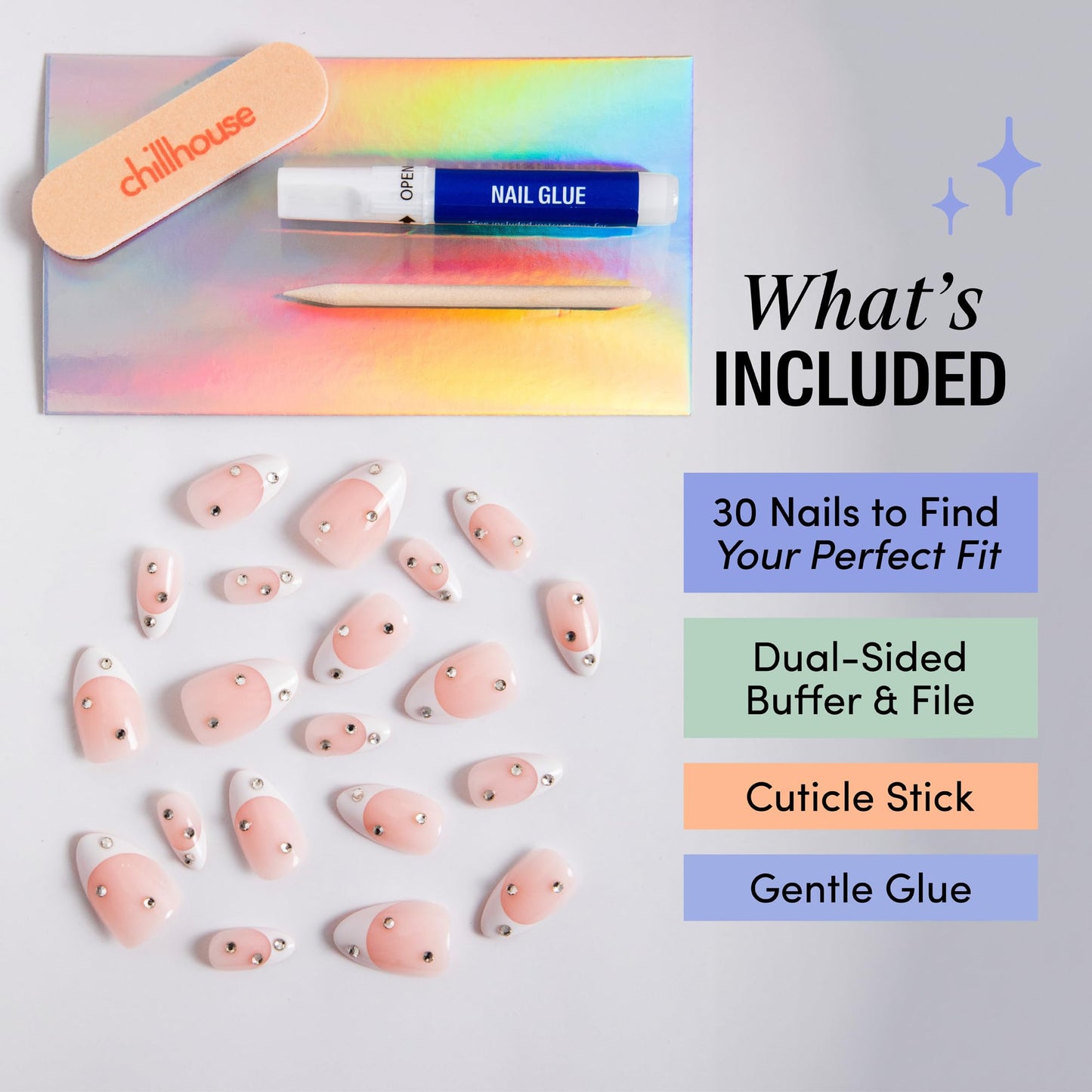 Chillhouse - Chill Tips, French Tip Press On Nails Kit - Veil Drip (Almond) - 30 Nail Shapes & Sizes - 2 Weeks of Wear - Customizable Fit - French Manicure Kit - Women Owned - Beauty & Self Care