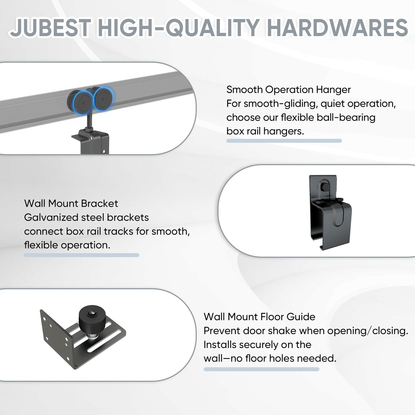 JUBEST 8FT Box Rail Exterior Barn Door Hardware Kit, Heavy-Duty Black Sliding Barn Door Track System, Wall Mount Door Hardware Kits (Door Not Included)
