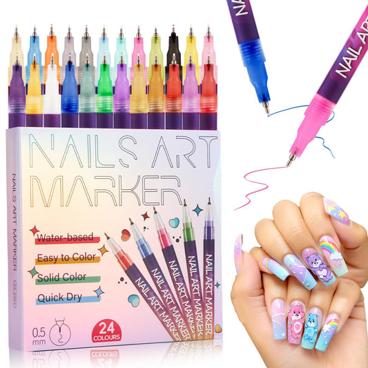 Nail Art Pens,DIY Nail Art Markers 24 Color Drawing Painting Pen,Waterproof and Quick-drying Nail Art Tools for Graffiti Dotting Drawing Painting Point Liner