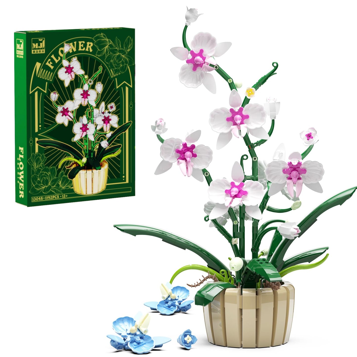 Icons Orchid Flowers Building Set, Exquisite Orchid Bonsai for Adult- Compatible with Lego Flowers, Ideal for Mothers and Valentine's Day Display (1192pcs)