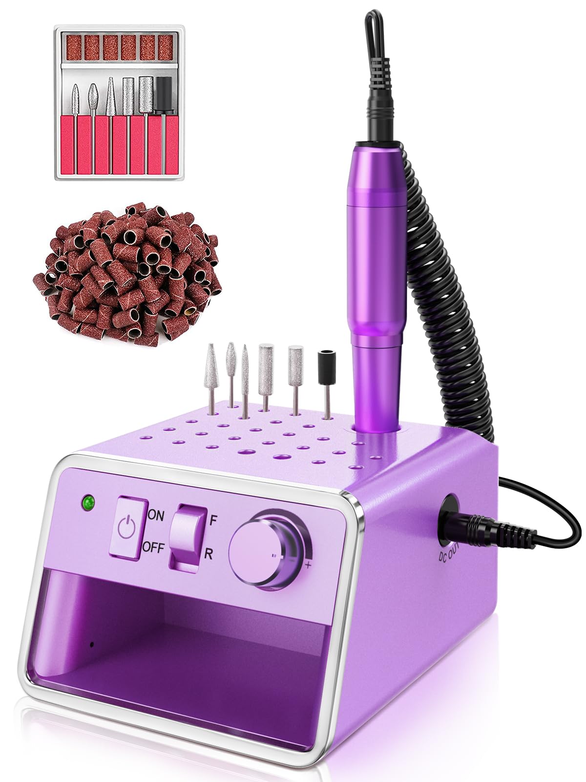 Subay Nail Drill Machine Electric File, Portable for Acrylic Gel Dip Powder Nails, Nail Drill Kit for Manicure Pedicure, Nail Set with Everything, Rose Pink (Purple)