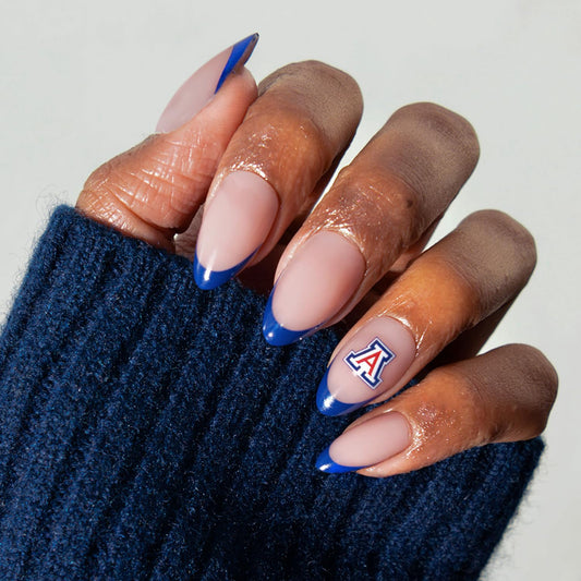 Glamnetic x Fanatics Press On Nails - Arizona Wildcats | Short Almond Fake Nails, Collegiate Blue French Tips, College Nails, Salon-Quality | 15 Sizes - 30 Nail Kit with Glue