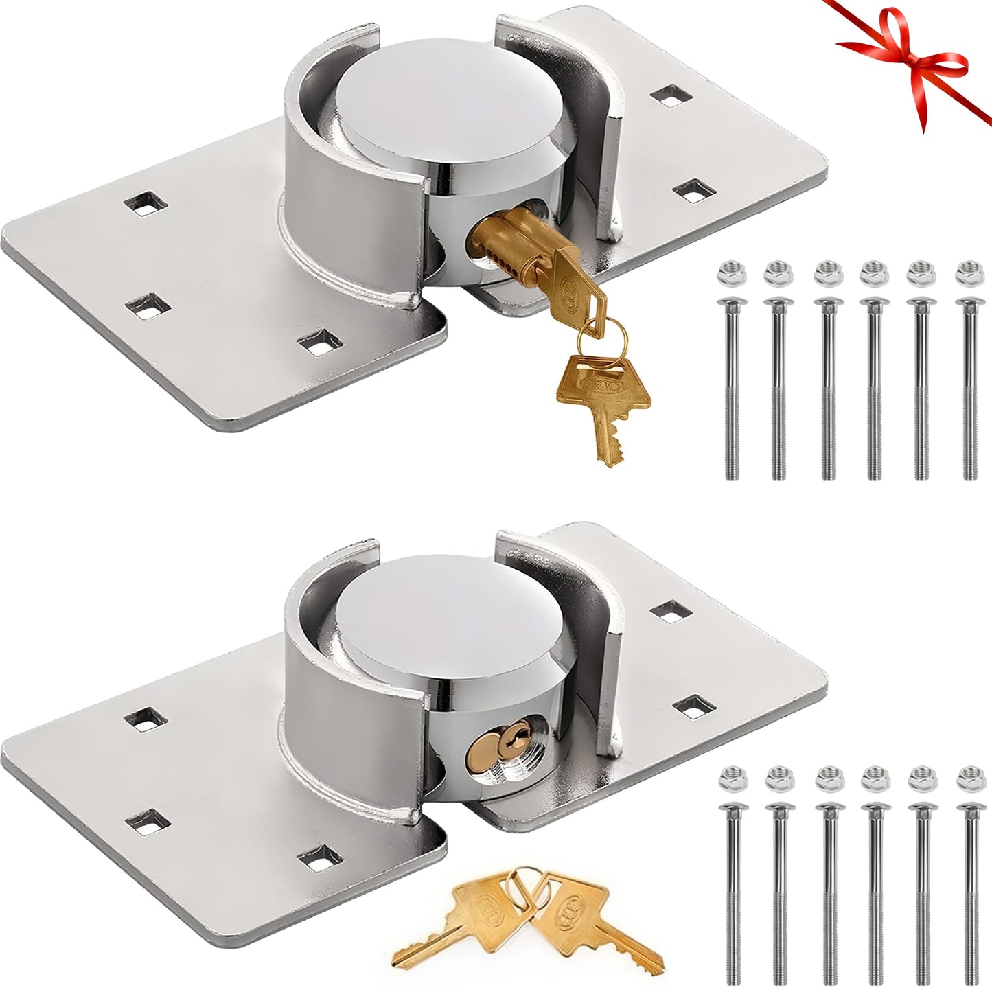 OIHYA 2 Pack Van Door Lock, 73MM Heavy Duty Solid Steel Hidden Shackle Padlock and Hasp Set Keyed Different, with 4pcs Keys and 80mm Screws for Vans, Trucks, Gates, Trailer