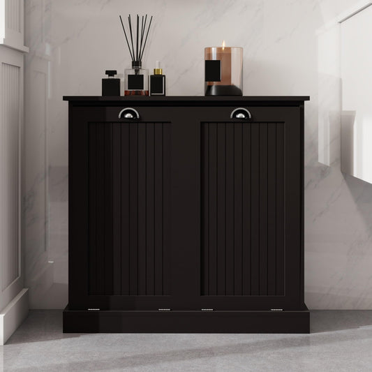 Contemporary Storage Cabinet, Two-Compartment Tilt-Out Laundry Sorter Cabinet, for Bathroom Hallway,for The Kitchen
