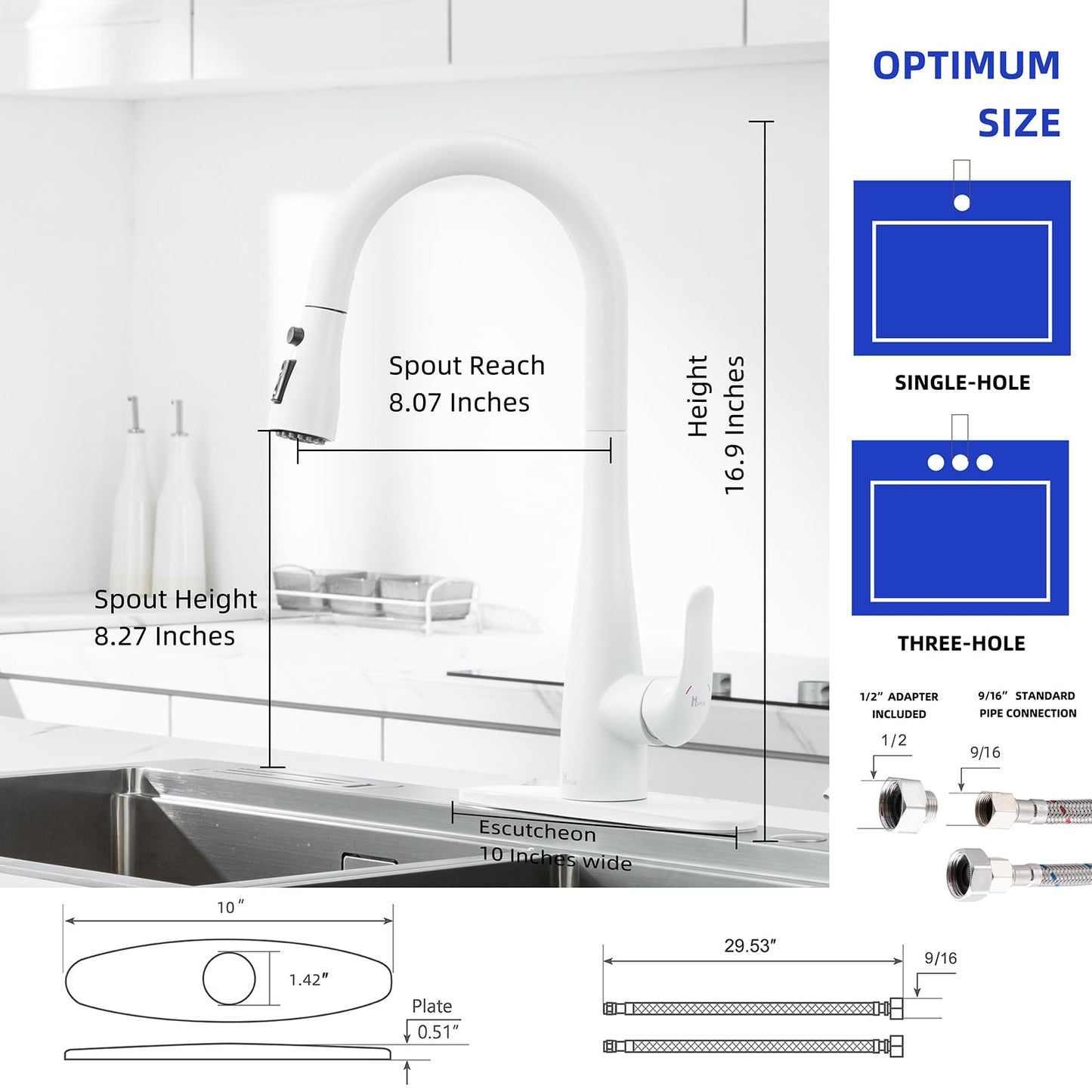 HGHGK Touch on Kitchen Faucet with Soap Dispenser and Pull Down Sprayer - Single Handle Kitchen Sink Faucet, 1 or 3 Hole Design for Modern Farmhouse Kitchens, Rv, and Bar Sinks (White)