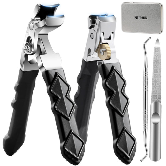 Thick Toenail Clippers for Seniors, Professional Edgy Nail Clippers for Men, Heavy Duty Large Finger Nail Clippers Adult, Angled Head Nail Clippers Cutters with Long Handle (4PCS Nail Clippers Set)