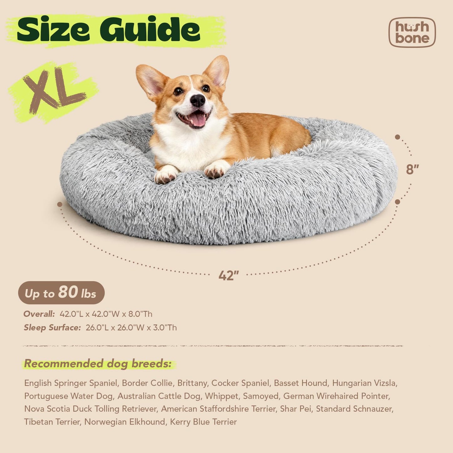 Extra Large Donut Calming Dog Bed with Orthopedic Memory Foam Dogs,42 Inch Pet Bed Cuddler Anti Anxiety with Comfort Cooling Gel,Removerable Waterproof Round Plush Cover Sofa for Machine Washable,Grey