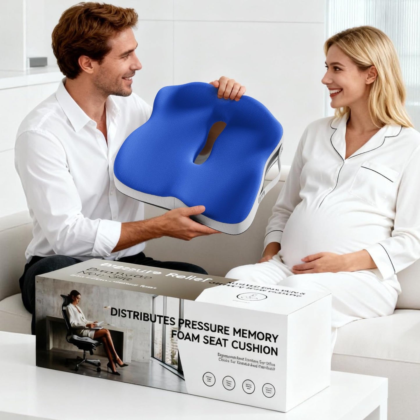 ModReve Memory Foam Seat Cushion for Office Chairs, Car Seat, Wheelchair, Desk Chair Pad - Extra Large Ergonomic Sciatica Coccyx & Tailbone Pain Relief Back Support Pillow for Long Sitting & Driving