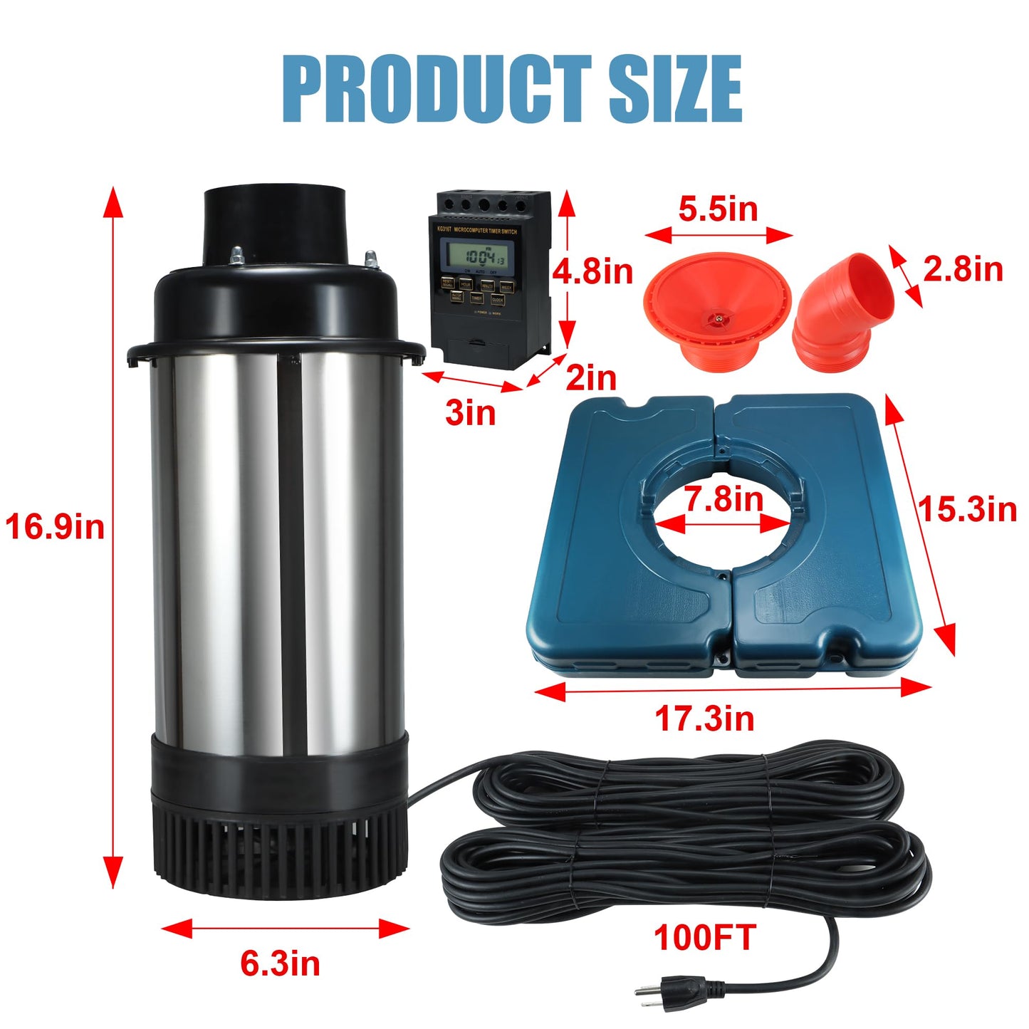 Goldlife Pond Fountain Aerator, F2-2 1HP 750W 110V Stainless Steel Floating Fountain With 100 Feet Power Cord, Aerating Fountain Pond Cascade Pump for Small Large Ponds Lake Jet System