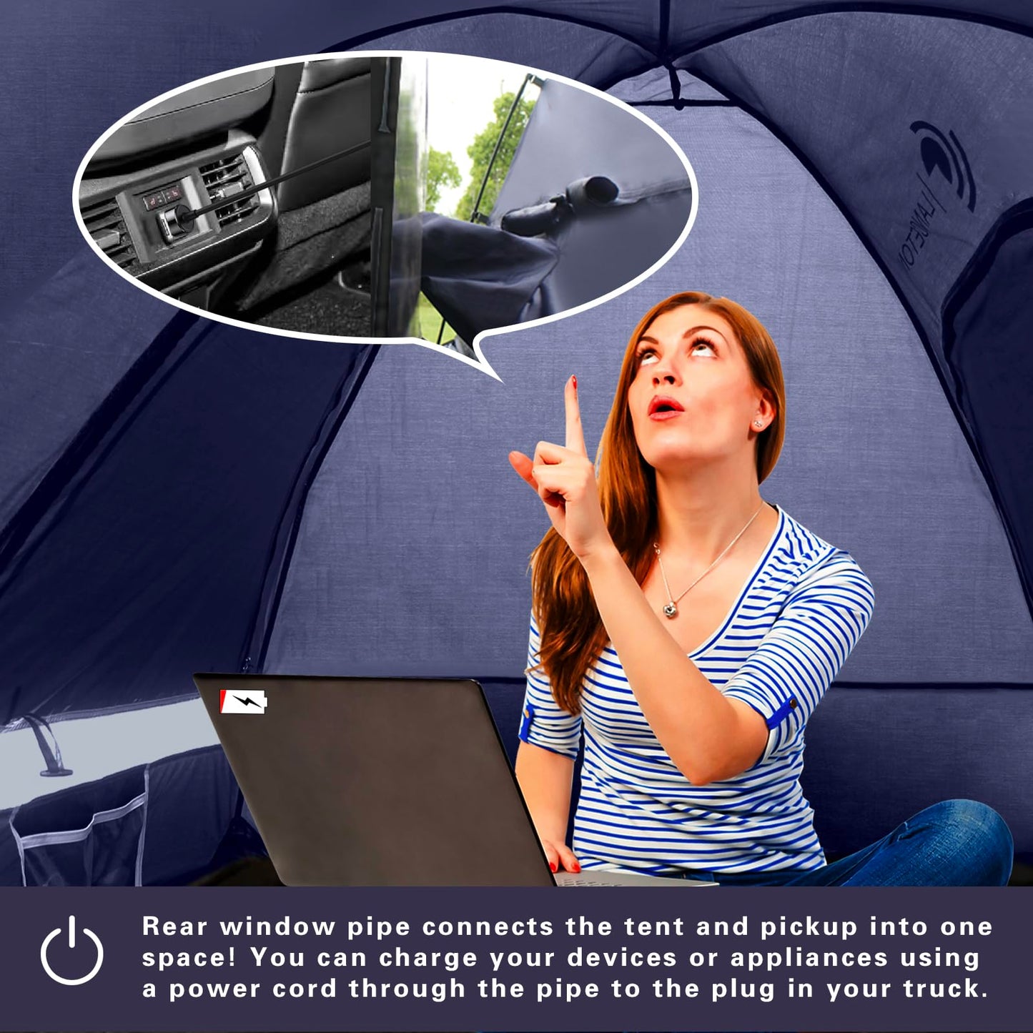 Lanceton Pickup Truck Tent, Fit 5.5-6 Foot Truck Bed, Waterproof PU3000mm high Density Polyester Oxford, Windproof Pole and Insect-Prevention Double Layer Mesh Window & Door, Unique Rear Window Pipe