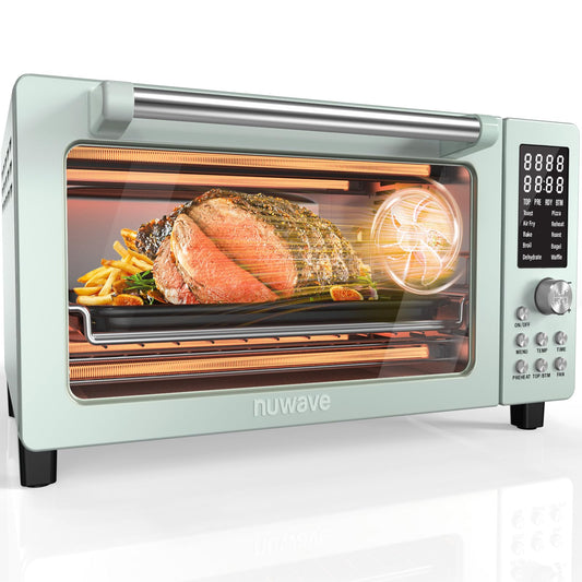 Nuwave Bravo Pro Smart Air Fryer Toaster Oven Combo, Airfryer Convection Oven Countertop, 10-in-1 Functions with Quicker & Even Crisp Technology, 1800W, 50-450°F, PFAS-Free, 21QT, Mint