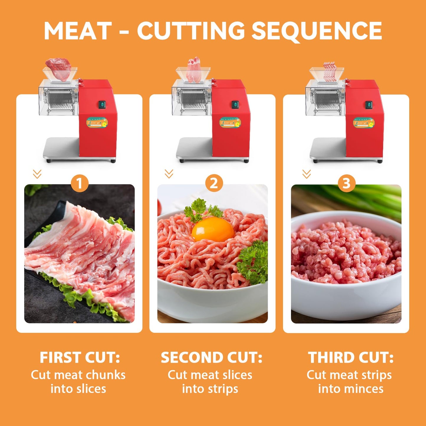 Newhai 850W Meat Cutter Machine, Commercial Meat Cutting Machine 7mm Heavy Duty, Stainless Steel Meat Slicer Shredder Restaurant, for Boneless Meat Soft Vegetables