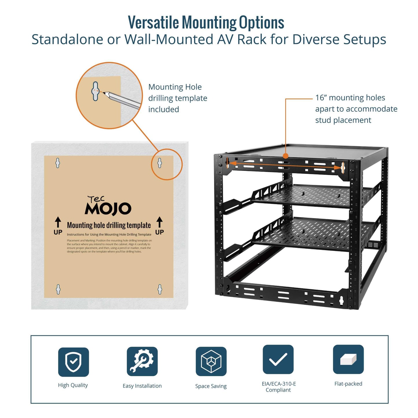 Tecmojo 12U Open Frame Network Rack for IT & AV Gear, AV Rack Floor Standing or Wall Mounted,with 2 PCS 1U Rack Shelves & Mounting Hardware,Network Rack for 19" Networking,Audio and Video Device