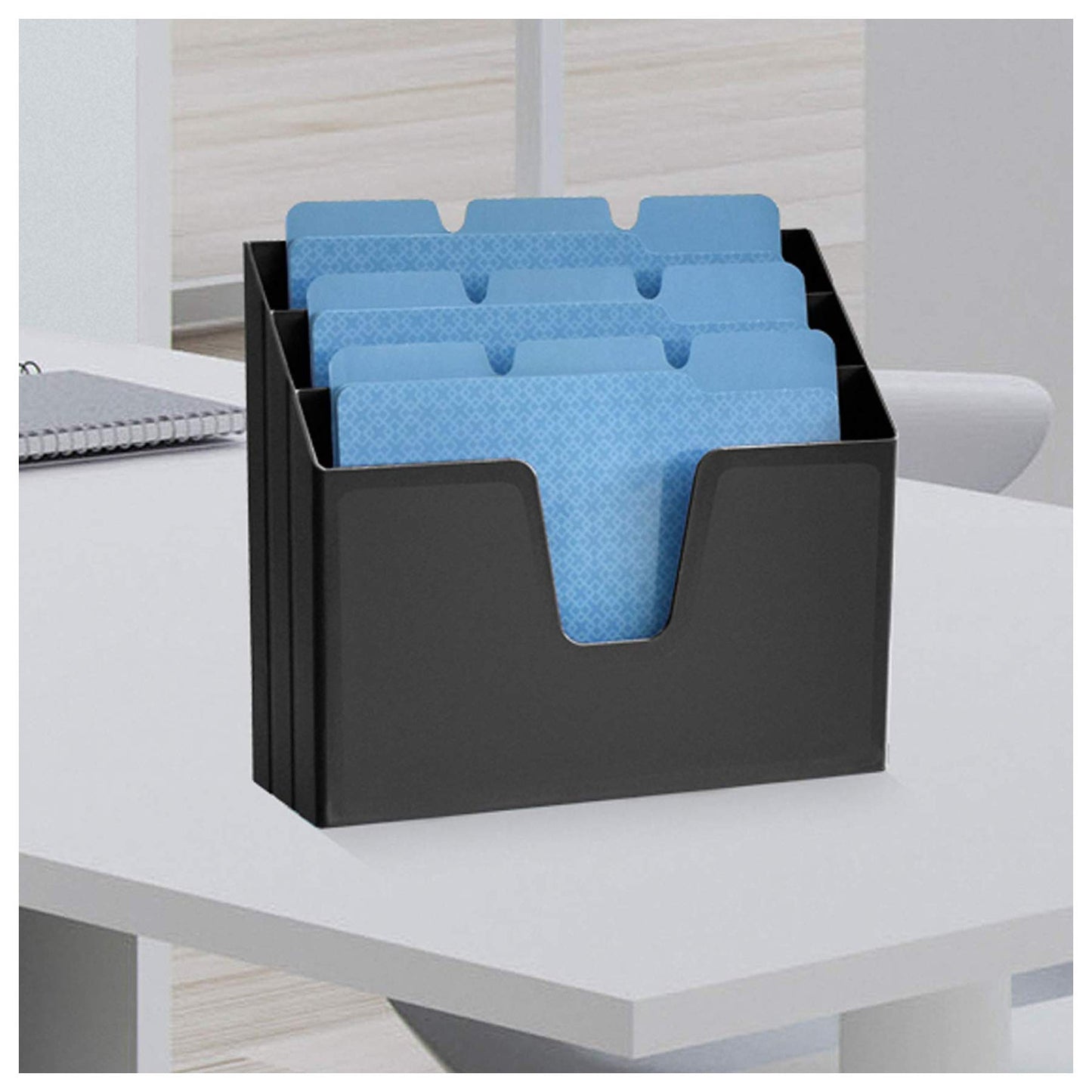 Acrimet Horizontal Triple File Folder Holder Organizer, Open Top Desktop Document Sorter for Letter Size Papers & Folders, Plastic (Black)