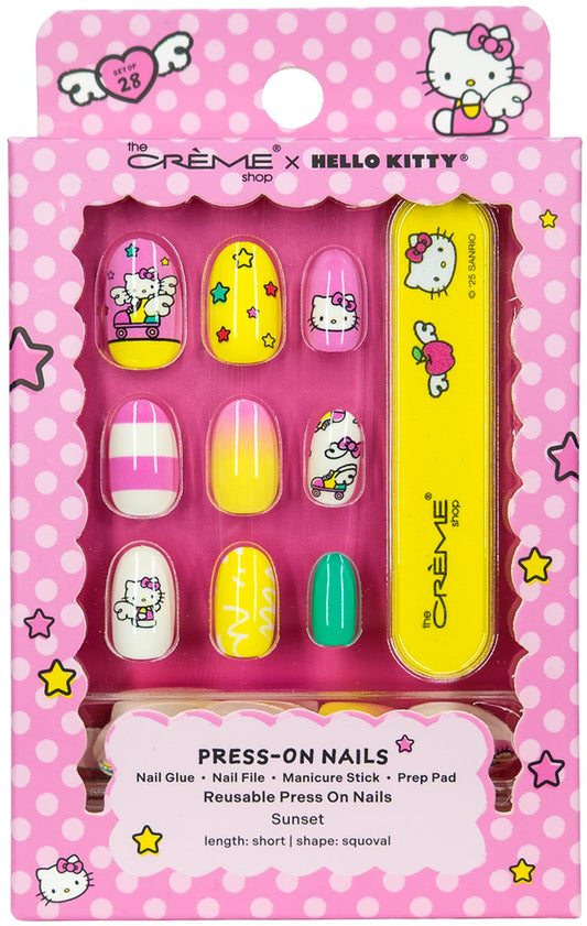 The Crème Shop x Hello Kitty Wings Collection Press On Nails, Short Squoval Shape, 28 Nails Kit with Glue and Tools (Sunset Wing)