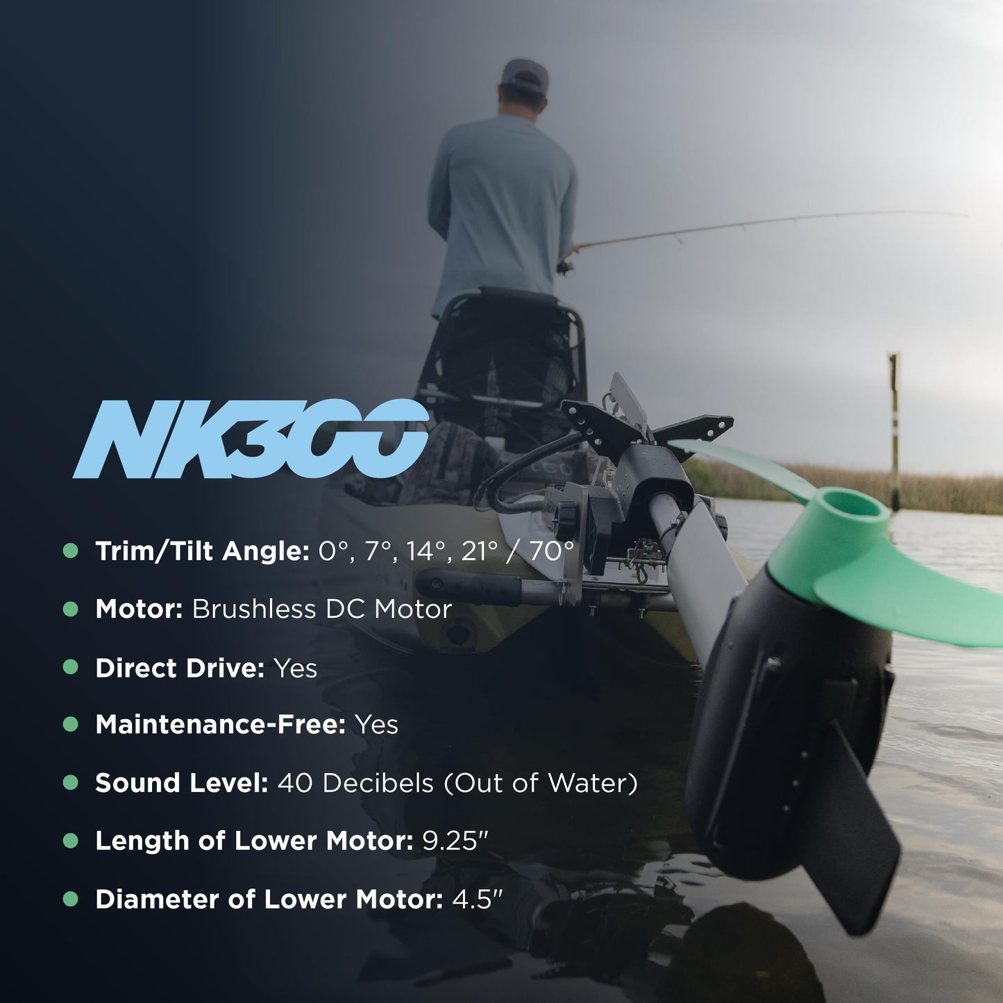 Newport NK300 Electric Kayak Motor - 3HP Equivalent, 36V Brushless Direct Drive, Extended Range up to 66 Miles, Whisper-Quiet Precision, and Optimized Efficiency