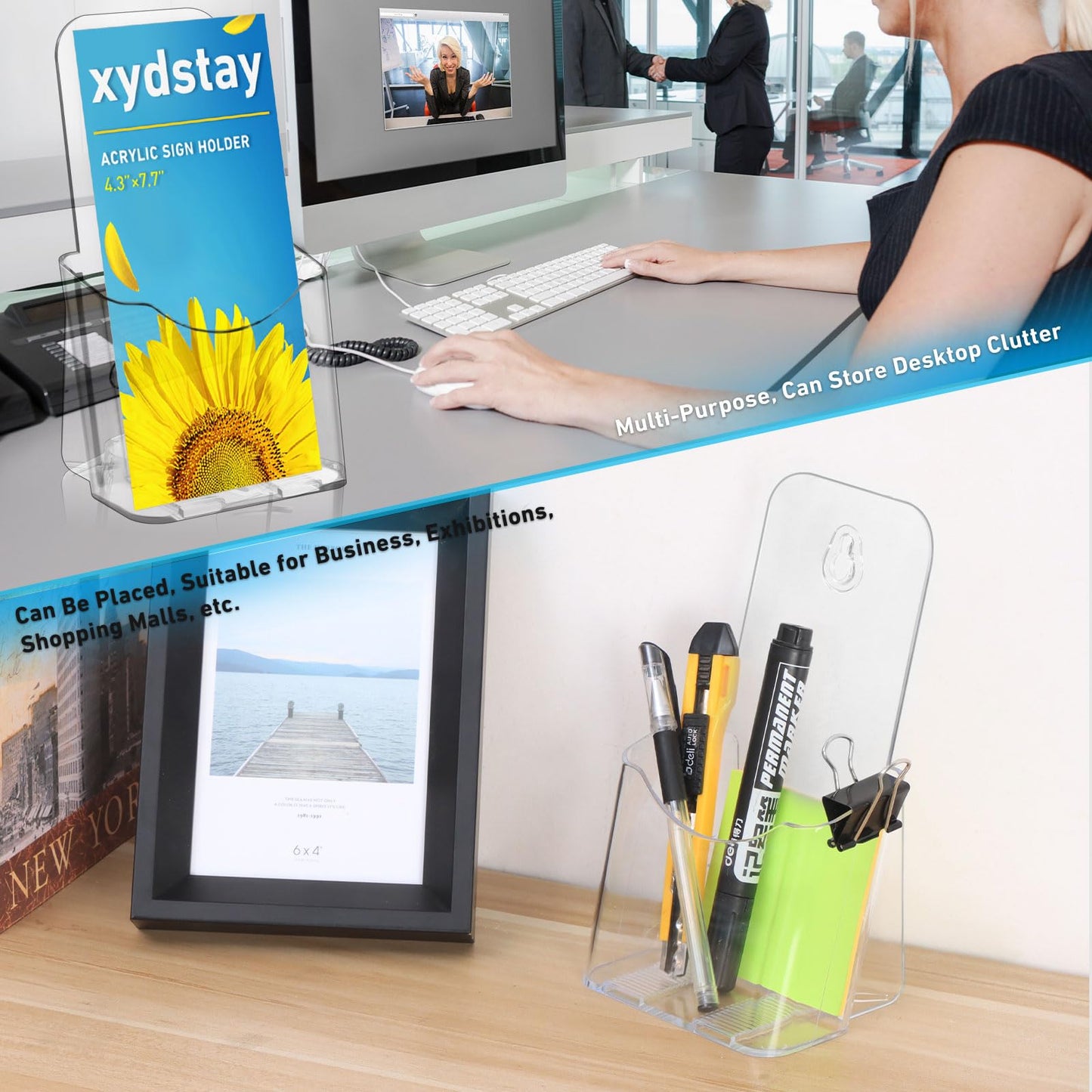 xydstay Acrylic Brochure Holder 4x9 Inches Slant Back Design, Clear Display Stand, Plastic Table Stand Sign Holder,Pamphlet Holder Flyer Holder,Display Stand,Table Signs Plastic Paper Holder for Office, Home, Store, 2 Pack