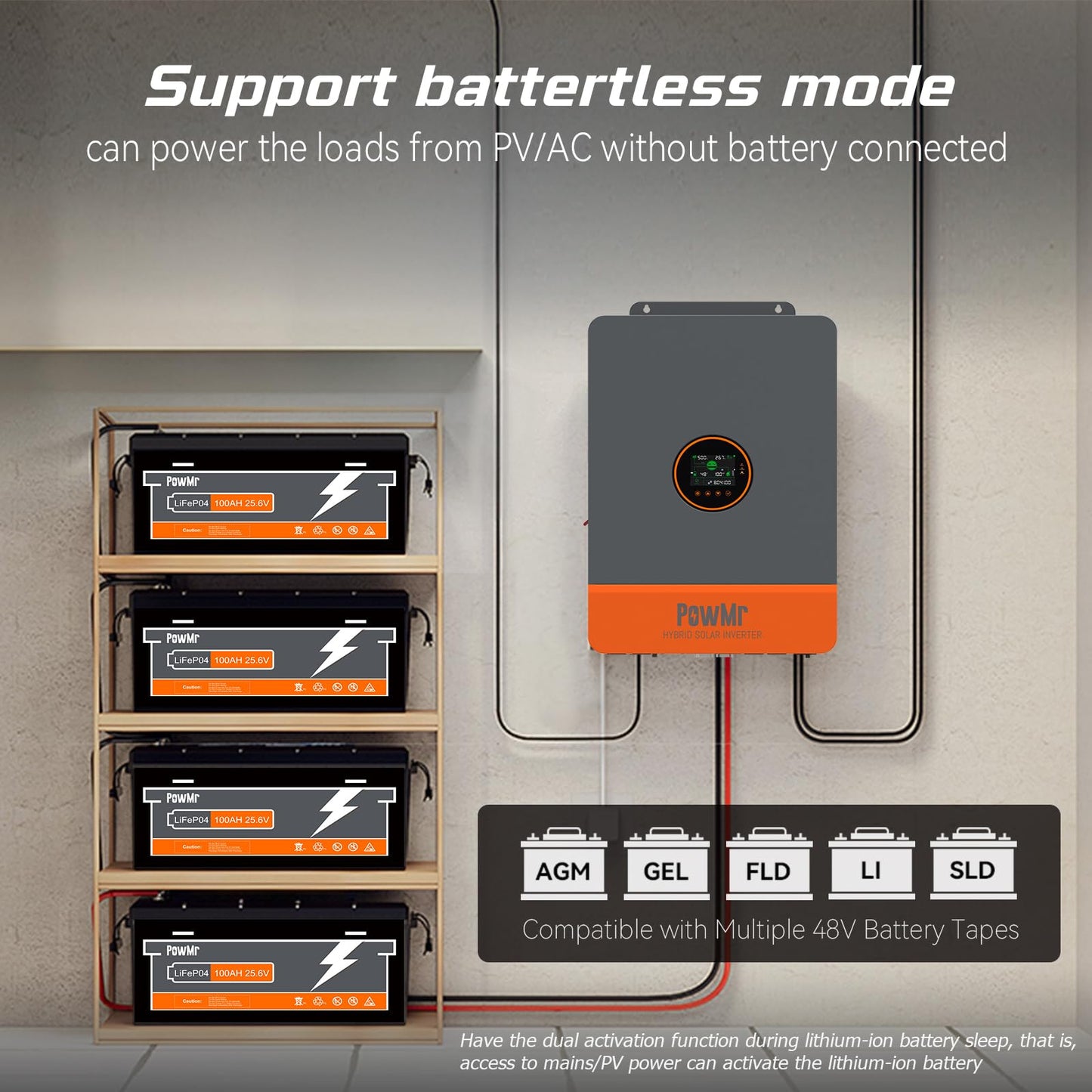 PowMr Solar Inverter 6500W 48V to 120V/240Vac, 6500W Split-Phase Hybrid Inverter Built-in 140A MPPT Controller, Max.PV Input 10kW, 550V, Support up to 6 Unit Parallel and Batteryless Run