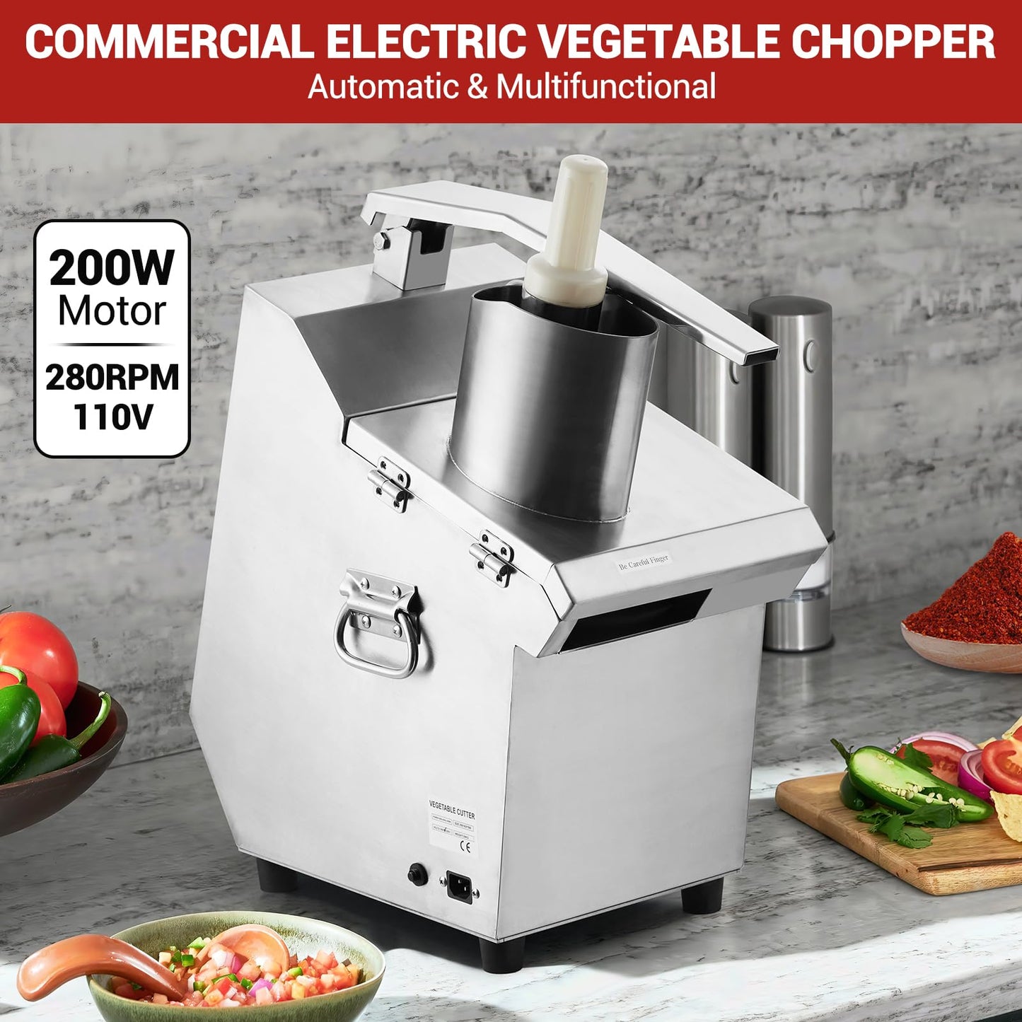 Garvee Commercial Food Processor, Multifunctional Electric Food Chopper with 3mm/4mm/7mm Shred & 2mm/4mm Slice Blades, Stainless Steel Vegetable Slicer Dicer for Hotel, Kitchen & Restaurant Use