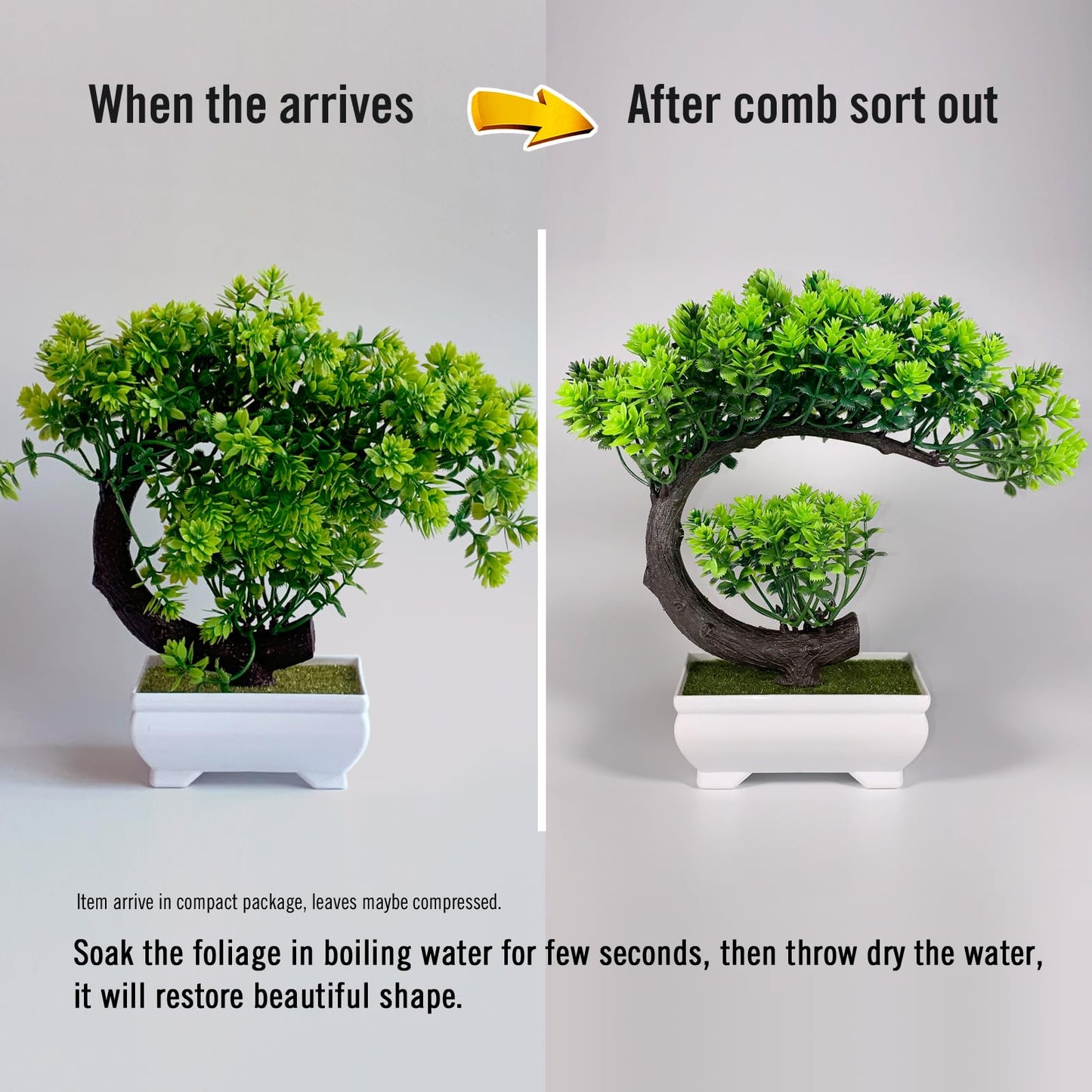 YOERM Fake Plants Small Artificial Bonsai Tree for Home Decor Living Room Bathroom Bookshelf Entryway Table Wall Shelf Modern Farmhouse Decor, 8.5" Tall, Green