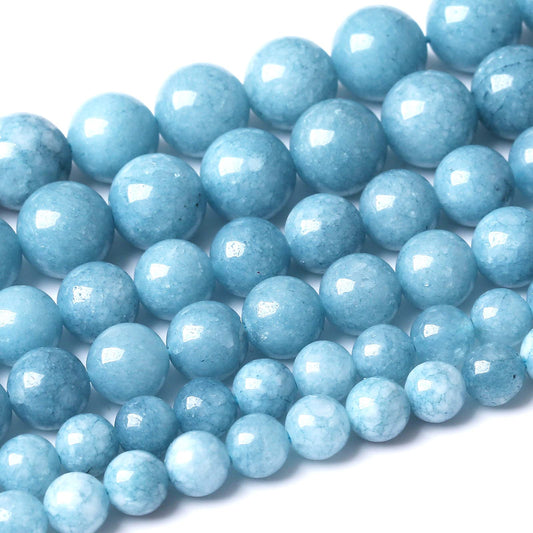 Blue Chalcedony Natural Stone Beads Gems Round Loose Beads Jewelry Making DIY Bracelet Necklace Accessory 1 Strand 45PCS 8MM 15"