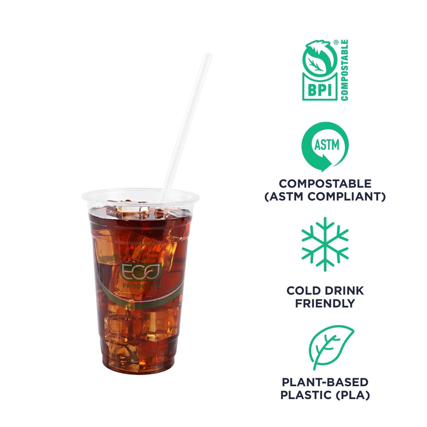 Eco-Products Compostable Paper Wrapped Jumbo Plastic Straws, 9.5" Long, 8mm Diameter, Case of 4800, Clear Disposable Plant Based PLA Plastic, Large Sized Drinking Straws, ASTM Compliant, BPI-Certified