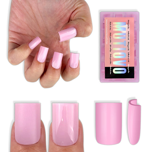 MUTIOVO Short Square Nail Tips -150Pcs Solid Pure Color PINK Soft Gel Fake Nails, Straight Full Cover Press on Nails, Pre-buffed Matte White Artificial Nails for Professional Salon & Home DIY