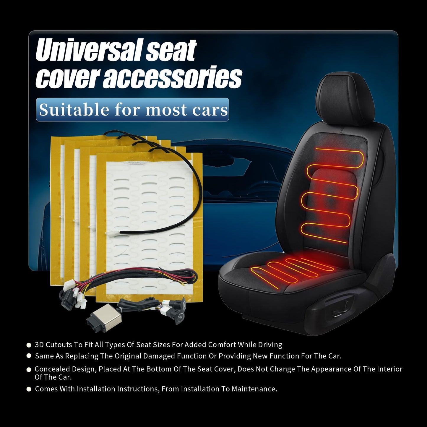 Fioqe 2 Pack 3 Position Adjusting Switch Car Seat Covers Accessories Kit for All Kinds of Family Cars, Pickup Trucks, SUV, RV, Crossovers, Construction Vehicles and Trucks or Vans
