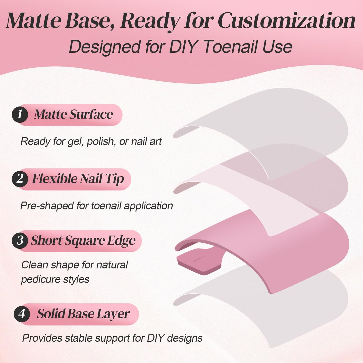 Leefrei Press on Toenails for Women, Short Square Pre-designed Matte Black French Tip Toe Press on Nails Fake Toe Nails for DIY, 15 Sizes 150 pcs Glue on Toe Nail Tips Extensions (TPSN02)