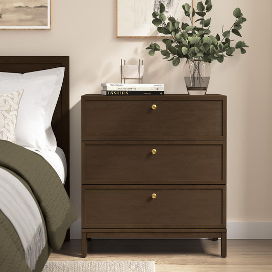 Bush Home 3 Drawer Dresser, Chest of Drawers Storage Organizer for Bedroom and Nursery Organization, Avery Collection, Chocolate Birch