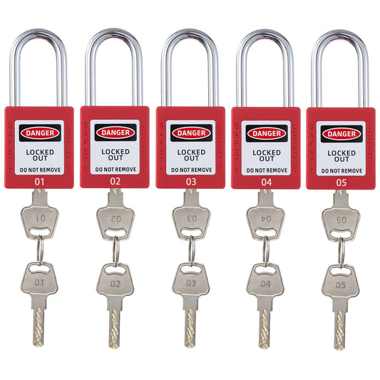 Lock Out Tag Out Locks and Keys, 10 Lockout Tagout Keyed Different Safe Pad Locks, OSHA Compliant Loto Locks for Lock Out Tag Out Stations (5, Red)