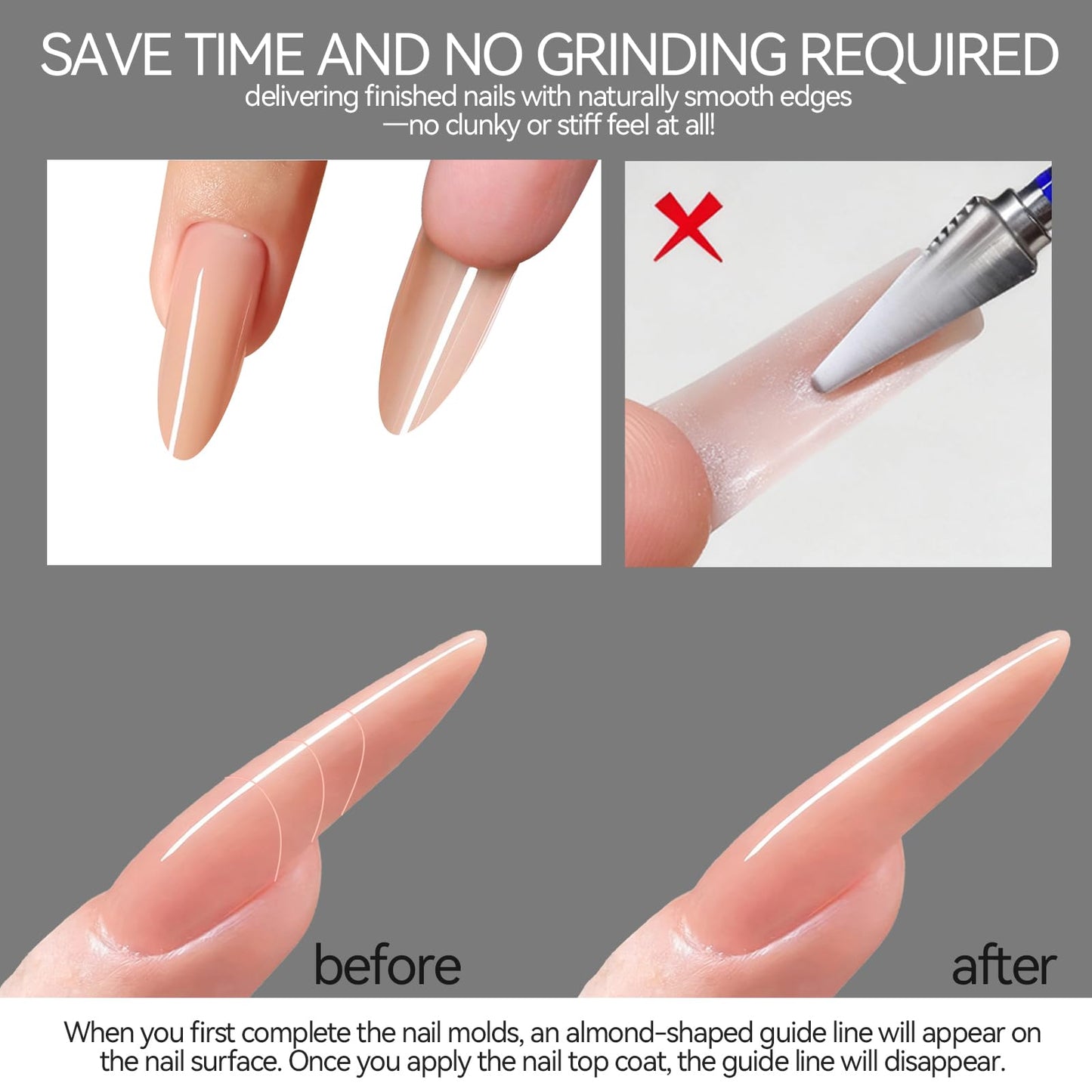ESUOHYM 180 Pcs Sandwich Nail Forms Reusable Quick Nails Extension Mold for Builder Poly Gel,15 Sizes Bulider Dual Forms with Almond Shape Guide Lines Nail Art Tools Salon Home (Clear Oval)