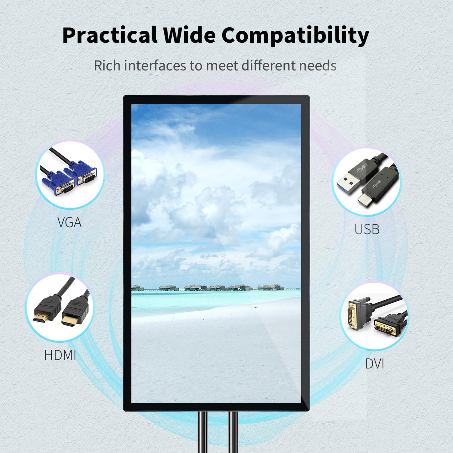 TouchWo 43 inch Capacitive Multi-Touch Screen Industrial Monitor, 16:9 Display 1920 x 1080P, Built-in Speakers, USB, VGA, DVI & HD-MI Ports, Digital Signage Displays and Player for Advertising