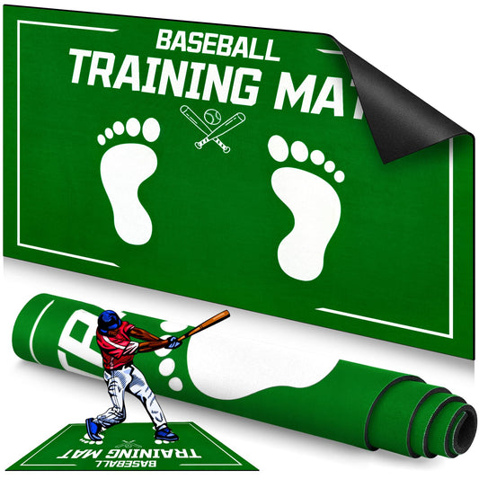 Baseball Training Mat, Baseball and Softball Batter Stance Hitting Mat, Improve Posture, Batting Mat with Toes Facing Place, Silent Anti-Skid, Baseball Training Equipment, 35.4 * 23.6 Inch (Green)