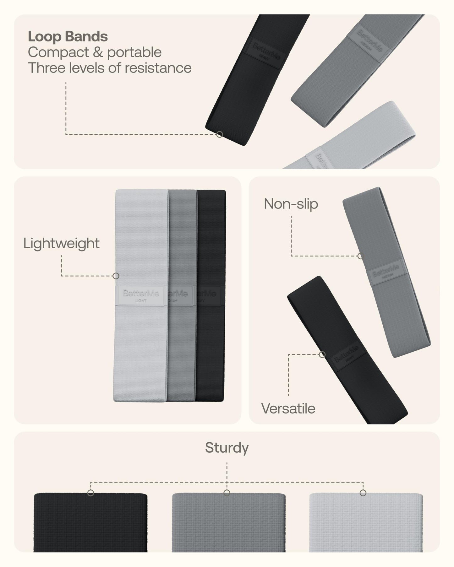 BetterMe Pilates Travel Kit – Pilates Loop Bands, Weight & Resistance Bands – Portable Pilates Kit for Women – Compact Home & Travel Workout Equipment Set (Stone Gray)