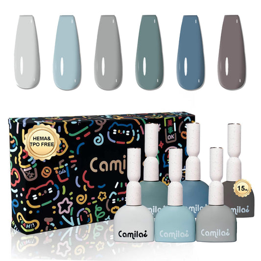 CAMILA ¿ 6pcs 15ml Gel Polish Set Light Gray Color Hema Free Tpo Free Gel Nail Polish Kit Soak Off Gel Polish Manicure Salon For Women (Light Gray A)