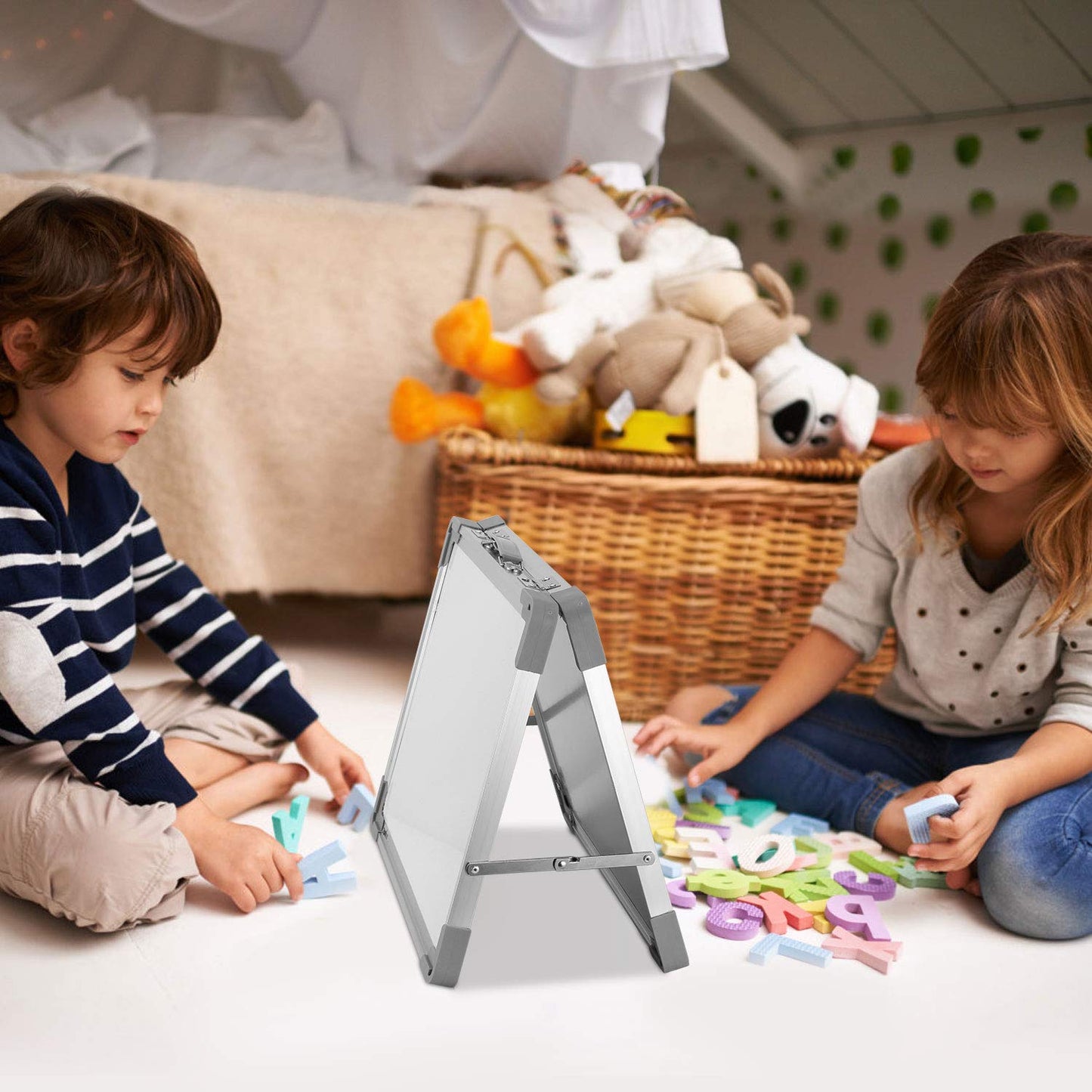 Small Dry Erase White Board – TANKEE Magnetic Desktop Foldable Whiteboard Portable Mini Easel Double Sided on Table Top with Holder for Drawing, Teacher Instruction, Memo Board