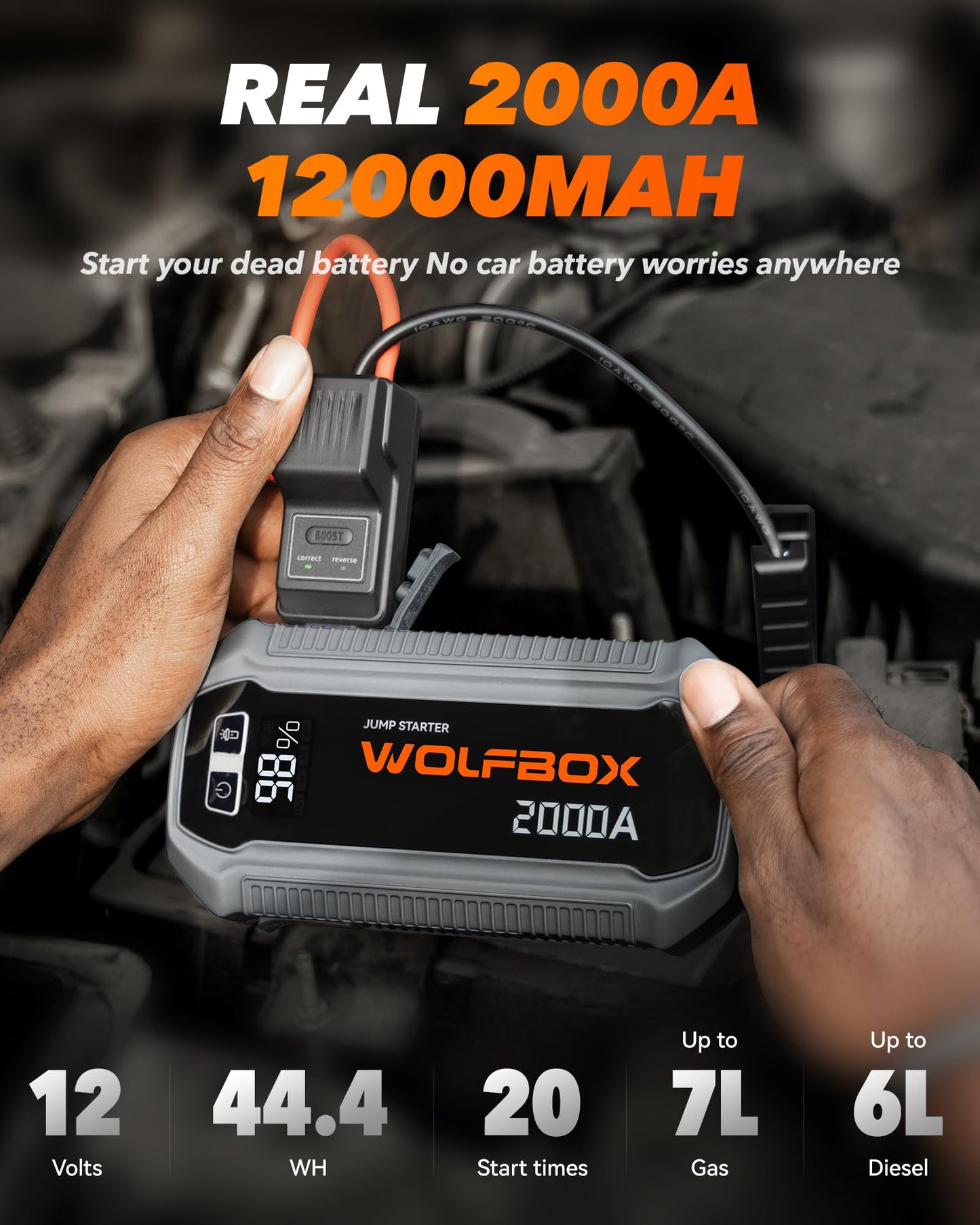 WOLFBOX 45L/min Heavy Duty Tire Inflator & 2000A Jump Starter