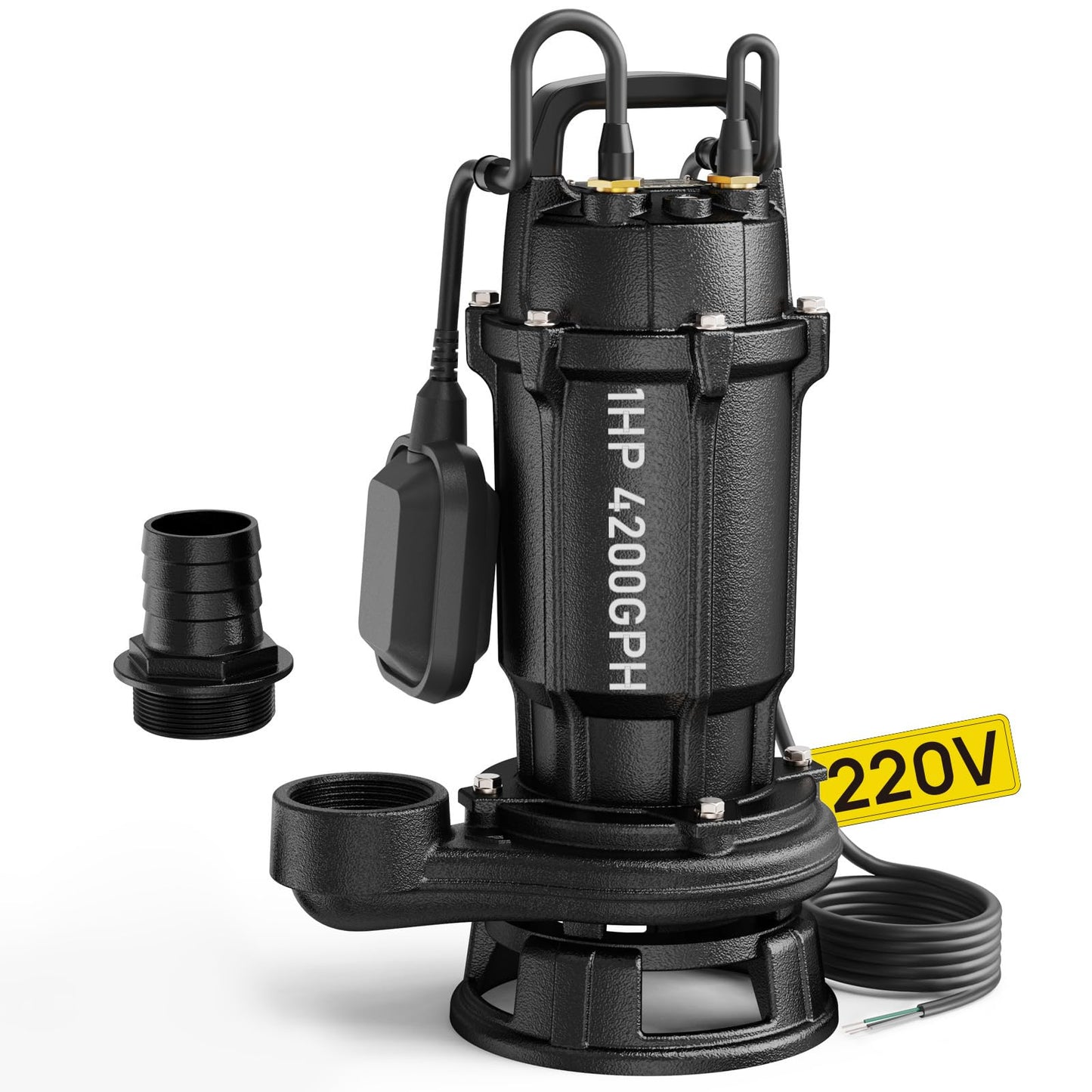 Aquastrong 1 HP Sewage Grinder Pump, 220V 4200 GPH Sewage Pump 2 inch Discharge with Auto Float Switch for Basement Sump Basin and Sewage Well